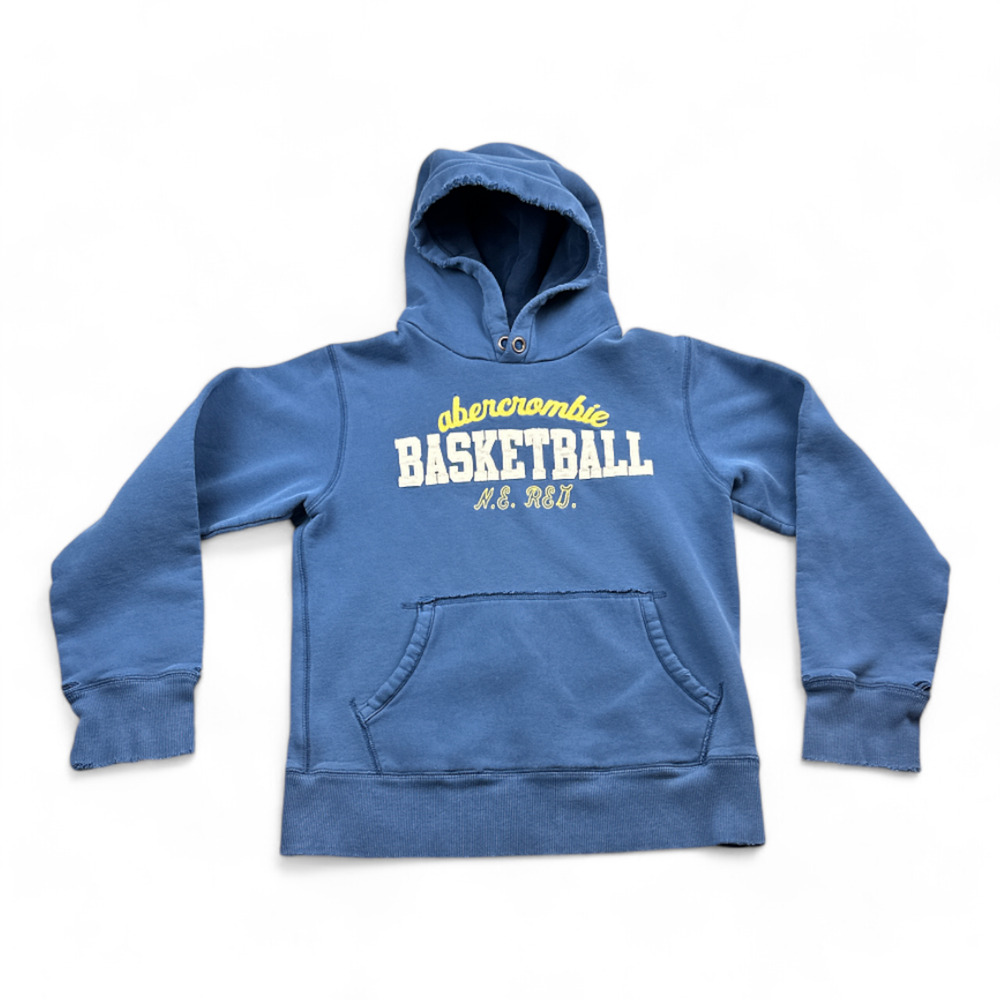 Abercrombie & Fitch Sweater Boys MEDIUM Blue Hoodie Pullover Basketball Stitch